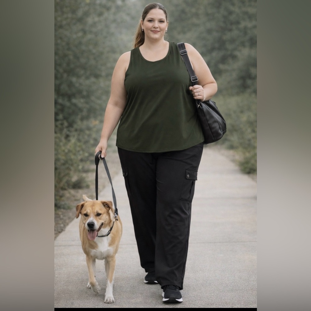 2 piece set. Elegant Black track pants/cargo and Green tank top